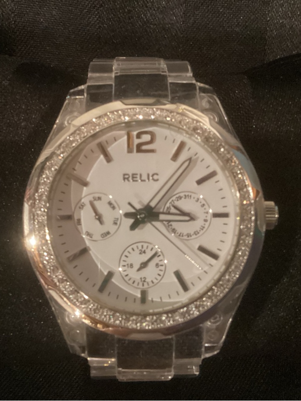 Relic Transparent Clear Resin Bracelet Watch with Silver Clasp